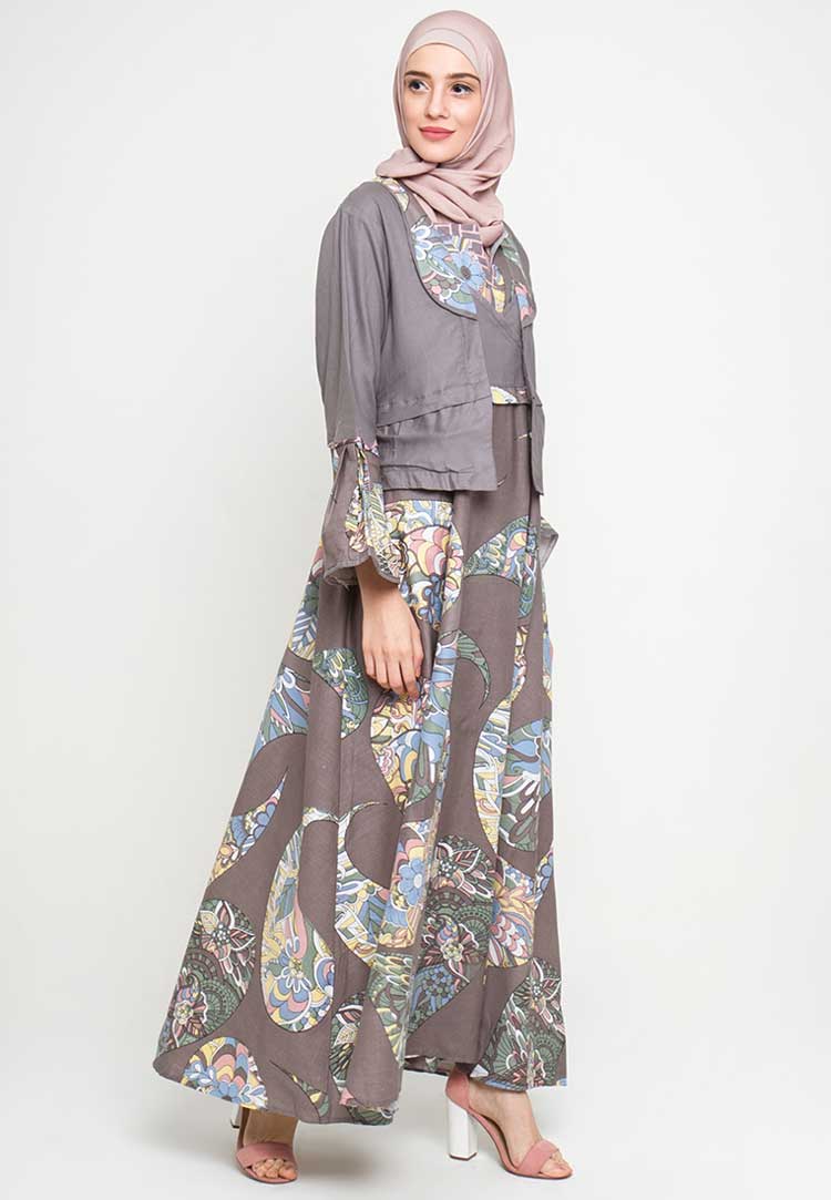contoh desain baju batik kombinasi muslim desainer