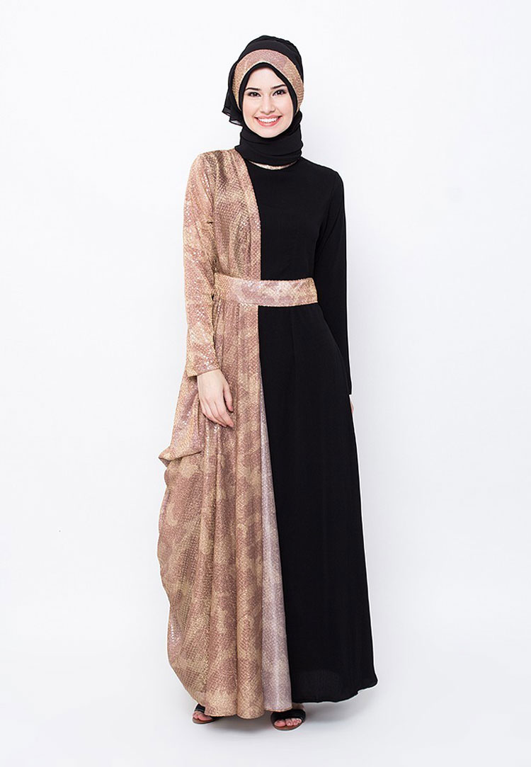 model baju batik kombinasi dress gamis polos atasan