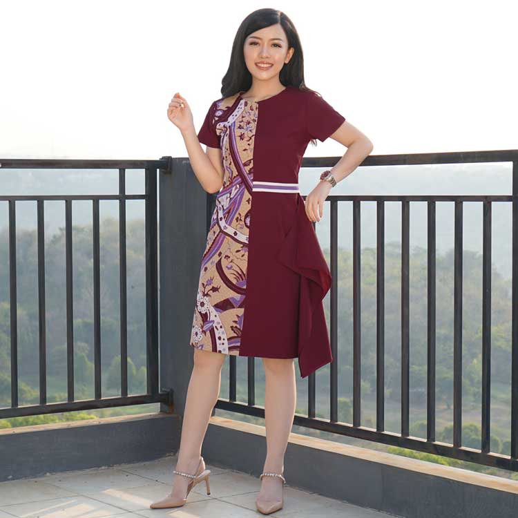 30 Model Baju Batik Kombinasi Dress Gamis Polos Atasan