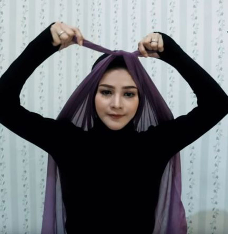 tutorial hijab segi empat untuk gamis
