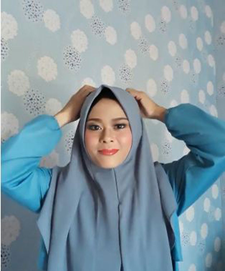tutorial hijab segiempat untuk gamis